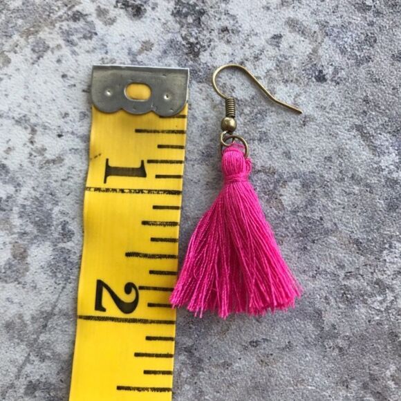 Tassel Earrings NEW Boho Festival Party Bright Pink Handmade USA - Picture 4 of 7